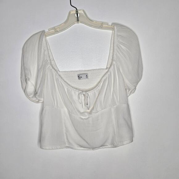 Hollister Babydoll Milkmaid Cropped Top White Smocked Coquette Women Medium - Picture 9 of 12